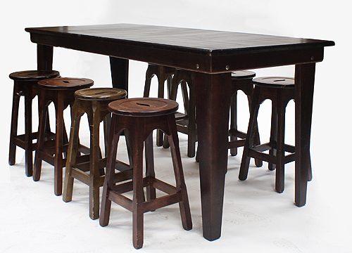 Console Harvest Table Complete with Barstools