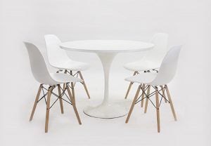 White modern quad chairs with tulip table