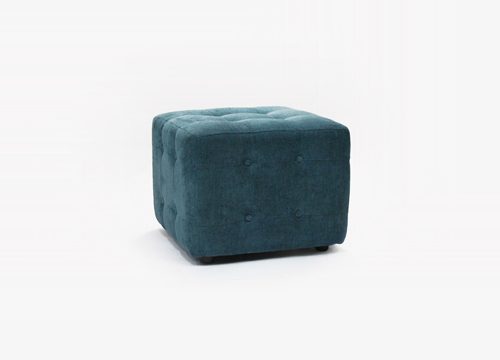 Buttoned Blue Suede Pouf
