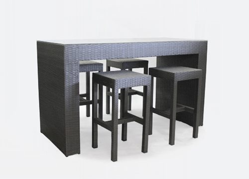 Grey Rattan Console Set Complete with 4 Stools