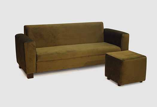 Green Suede Sofa and Ottoman