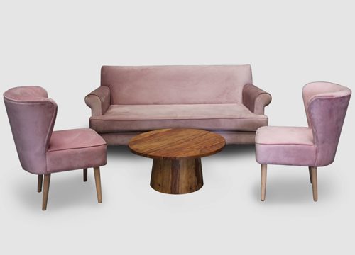Pink Suede Sofa Set