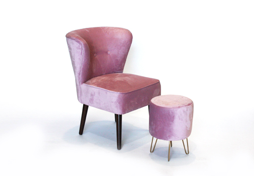 Pink Suede Armchair and Footstool