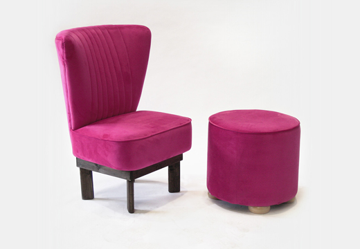 Pink Suede Chair and Ottoman set