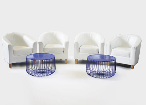 White Leather Tub Chairs with Craft Tables