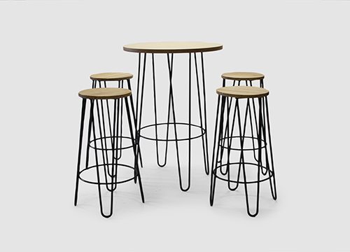 Wooden Top Hairpin Pod Table Set